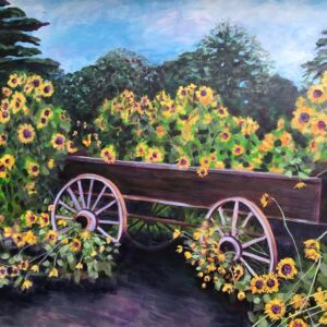 Wagon Surrounded By Sunflowers